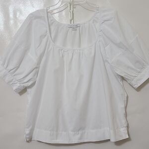 Free Assembly Women's White Peasant Cotton Blouse with Puff Sleeves - Size Large